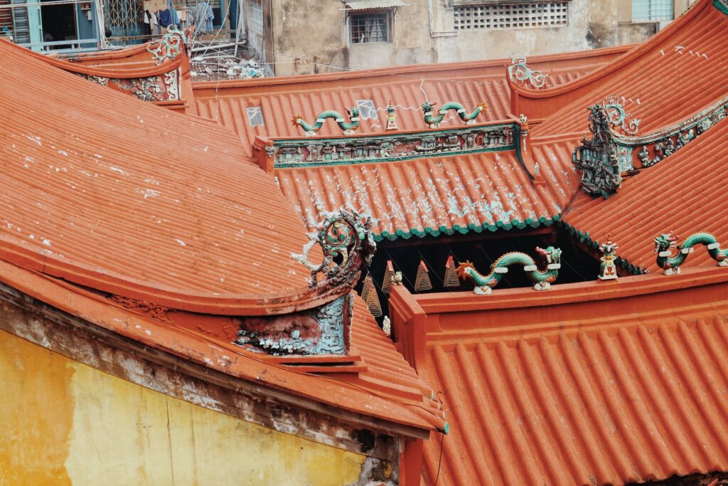 red Chinese-themed roofs